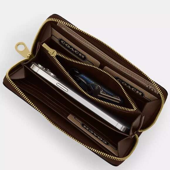 🎁 Coach Long Zip Around Wallet In Signature Canvas With Bow Print - Picture 3 of 9